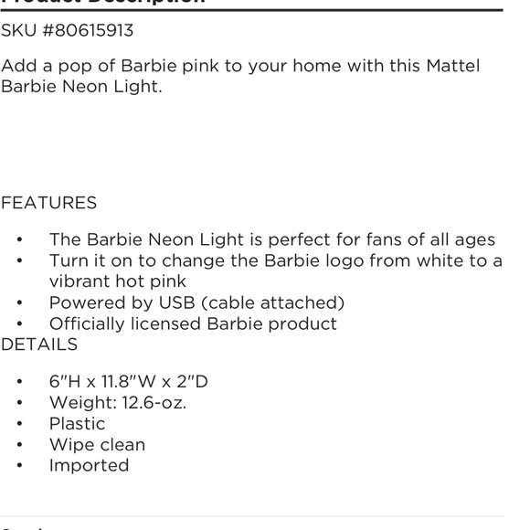Official Mattel Barbie Pink Neon Sign-USB powered NIB - Picture 5 of 5